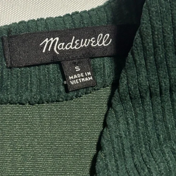 Madewell Corduroy V-Neck Top Shirt Button Down Back - Dark Green - Picture 8 of 10